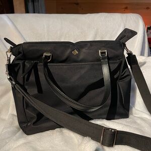 Black Messenger Bag with Adjustable Strap and Silver Hardware